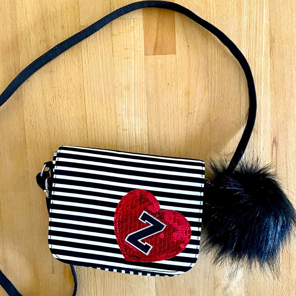 Justice Girls Black & White Striped Purse - Letter Z